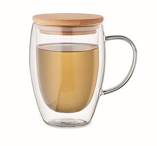 Dvoustěnný skleněný hrnek s víčkem, 350ml