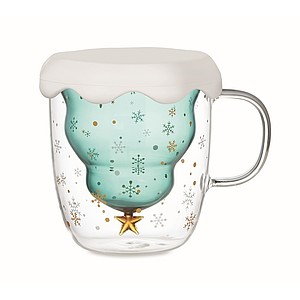Dvoustěnný skleněný hrnek, vnitřní stěna ve tvaru stromečku, 250ml