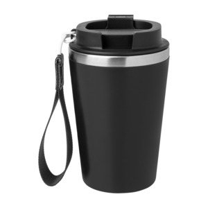 Dvoustěnný termohrnek s popruhem 350 ml, černá