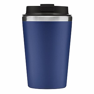 Dvouvrstvý termohrnek s víčkem, 350ml, uvnitř nerezový, zvenku plastový, modrý