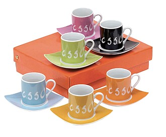 Espresso sada, 6 farebných šálok s podšálkami