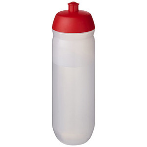Fľaša na pitie 750ml, telo je matne číre z pružného plastu, viečko je červené