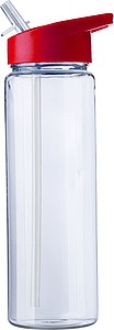 Fľaša na pitie, 750ml, z RPET, so slamkou v viečku, červená