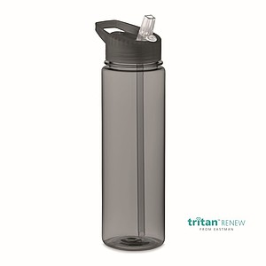 Fľaša na pitie so slamkou, 650 ml, Tritan Renew, transparentná sivá