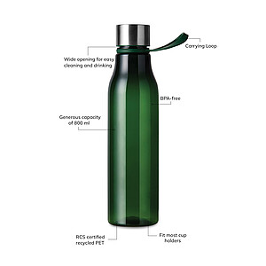 Fľaša na vodu 800ml z recyklovaného plastu, zelená