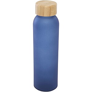 Fľaša z matného sodnovápenatého skla s bambusovým viečkom 500 ml, tmavotyrkysová