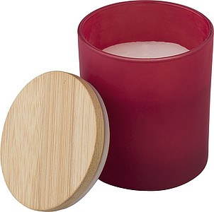 FLAVIAS Menšia sklenená sviečka s bambusovým viečkom, červená (škorica)