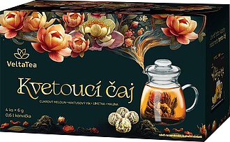 FLOWERPOT Dárková sada konvičky a kvetoucího čaje s příchutí broskve a višně, 4 ks