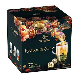 FLOWERTEA Dárková sada hrnečku a kvetoucího čaje s příchutí broskve a višně, 2 ks