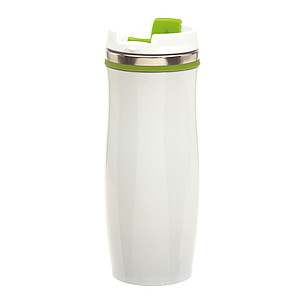 GAMA Biely nerezový termohrnček s farebným pruhom, 400 ml, zelená