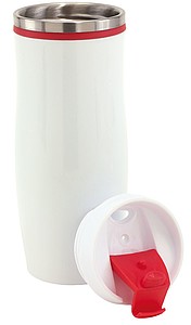 GAMA Bílý nerezový termohrnek s barevným pruhem, 400 ml, červená