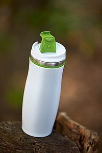 GAMA Bílý nerezový termohrnek s barevným pruhem, 400 ml, zelená