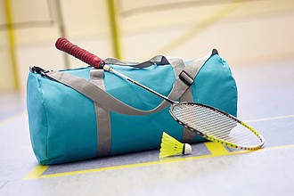GARNET Válcovitá sportovní taška s šedými popruhy, tyrkysová