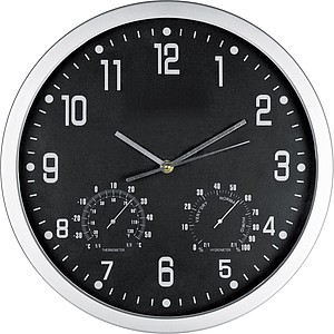 GASPRA Nástěnné hodiny s vlhkoměrem a teploměrem, černé - hodiny s vlastním potiskem