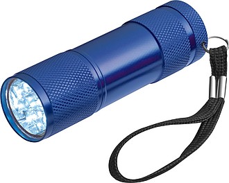 Hliníková baterka s 9 LED, s pútkom, modrá