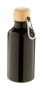 Hliníková láhev na pití, 400ml, s bambusovým víčkem, černá