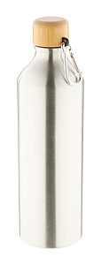 Hliníková láhev na pití, 800ml, s bambusovým víčkem, stříbrná