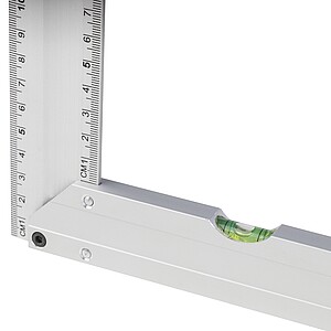 Hliníkový úhelník s integrovanou vodováhou, stříbrná