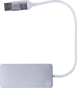 Hliníkový USB hub, stříbrný - reklamní předměty