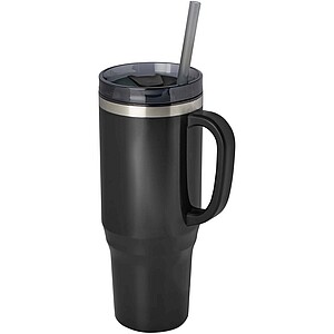 Hrnček so slamkou 1200 ml, čierna