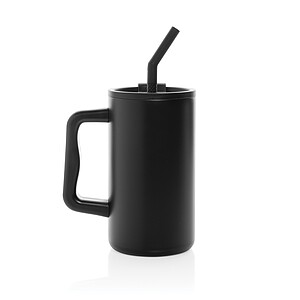 Hrnek s brčkem 800 ml z recyklované oceli s certifikací RCS, černá