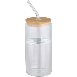 Jednostenná borosilikátová sklenená fľaša s bambusovým viečkom 500 ml, transparentná