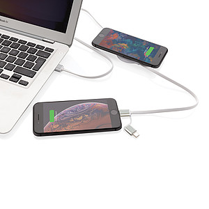 Kabel 3 v 1 s bambusovou bezdrátovou nabíječkou 5W, bílá