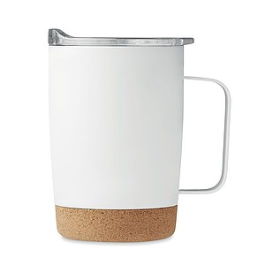 KADIR Dvoustěnný nerezový termohrnek s víčkem a korkovým dnem, 300 ml, bílá