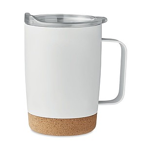 KADIR Dvoustěnný nerezový termohrnek s víčkem a korkovým dnem, 300 ml, bílá