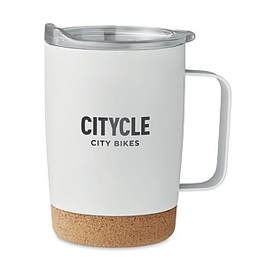 KADIR Dvoustěnný nerezový termohrnek s víčkem a korkovým dnem, 300 ml, bílá