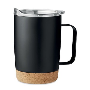 KADIR Dvoustěnný nerezový termohrnek s víčkem a korkovým dnem, 300 ml, černá