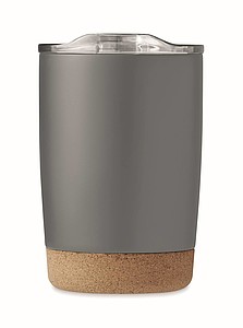 KADIR Dvoustěnný nerezový termohrnek s víčkem a korkovým dnem, 300 ml, šedá