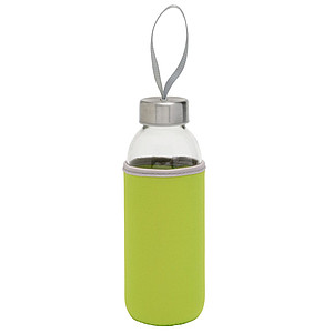 KASKADA Skleněná láhev na pití s neoprenovým obalem, 450ml, zelená