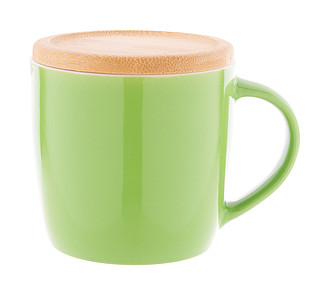 Keramický hrnček 335ml s bambusovým podtáckom, svetlozelený