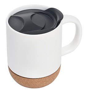 Keramický hrnček s korkovým dnom, 350ml, biely