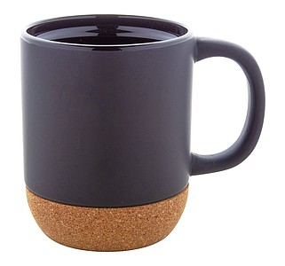 Keramický hrnček s prírodnou korkovou základňou, 300 ml, čierny. V krabici z kraftového papiera.