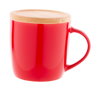 Keramický hrnek 335ml s bambusovým podtáckem, červený