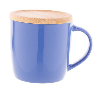 Keramický hrnek 335ml s bambusovým podtáckem, světle modrý