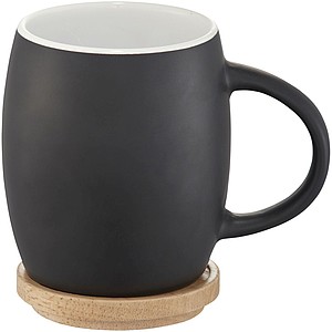 Keramický hrnek s dřevěným víčkem/táckem Hearth., černá/bílá