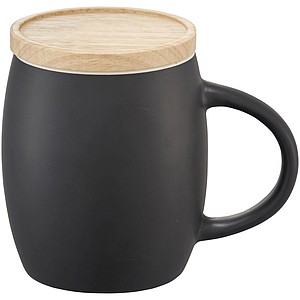 Keramický hrnek s dřevěným víčkem/táckem Hearth., černá/bílá