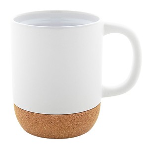 Keramický hrnek s přírodní korkovou základnou, 300 ml, bílý. V krabici z kraftového papíru.