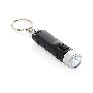 Klíčenka s USB dobíjitelnou svítilnou Globix z RCS plastu, černá