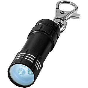 Kovová kľúčenka s 3 bielymi LED svetlami, čierna