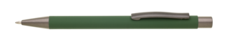 Kovová propiska s pogumovaným povrchem, tmavě zelená