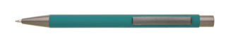 Kovová propiska s pogumovaným povrchem, tyrkysová