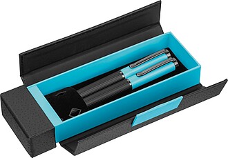 Kovová psací sada propisky a rolleru, světle modrá