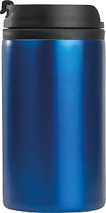 Kovový cestovní termohrnek s víčkem, uvnitř plastový, objem 250ml, modrý