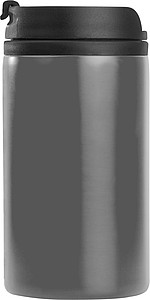 Kovový cestovní termohrnek s víčkem, uvnitř plastový, objem 250ml, stříbrný