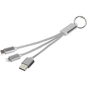 Kovový nabíjecí kabel 3v1 s kroužkem na klíče, stříbrná