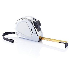 Kovový sťahovací meter s klipom na opasok, 5m/19mm, strieborná